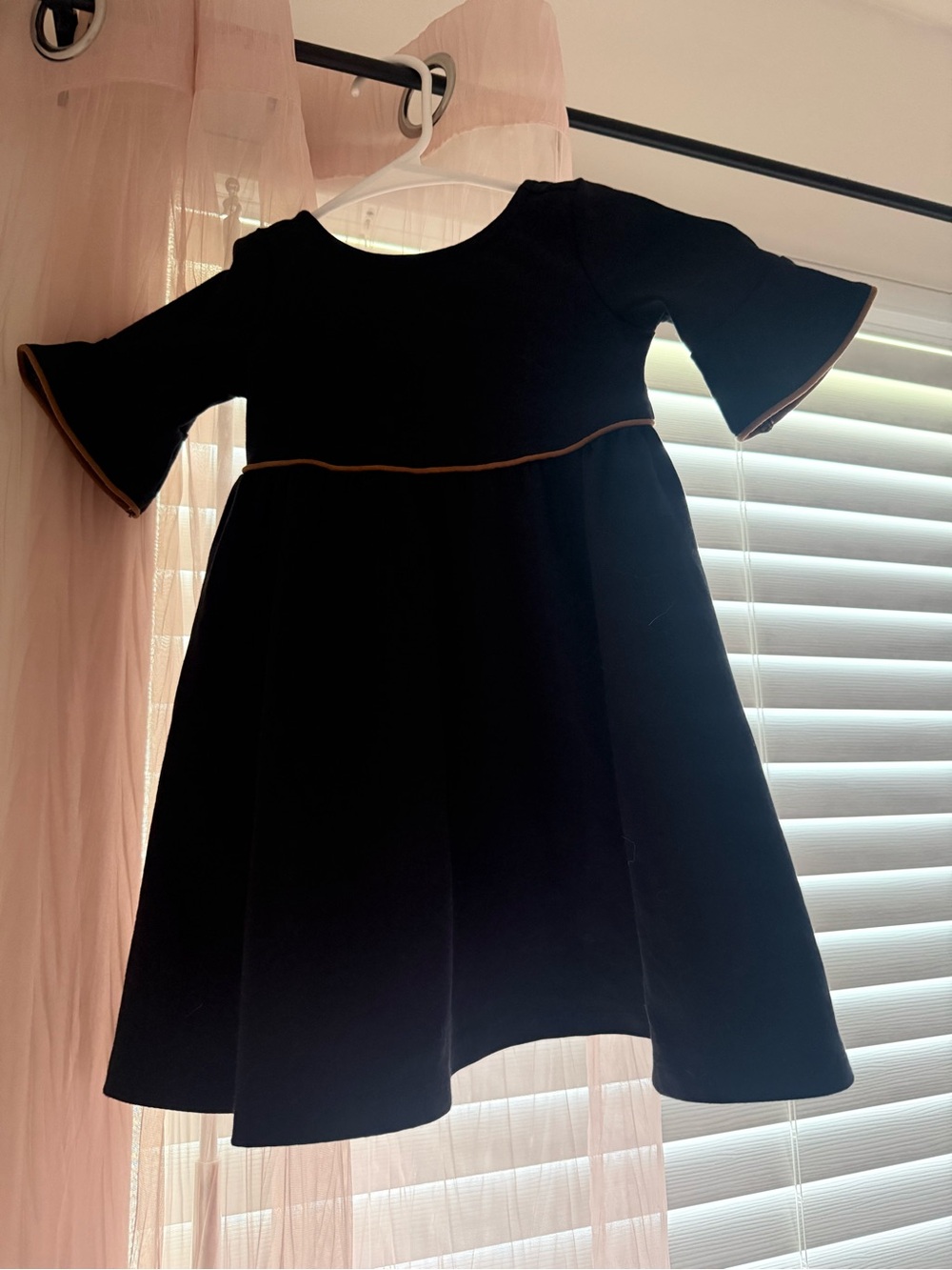Girls Black Fit-and-Flare Dress with Contrast Trim